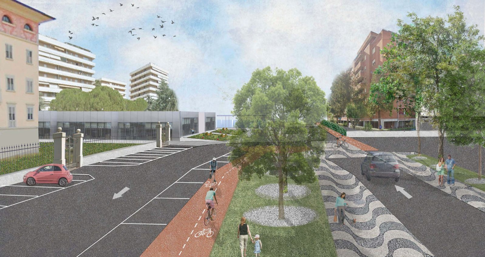 Vista fotorealistica della proposta progettuale, Via Cestellini tratto nord