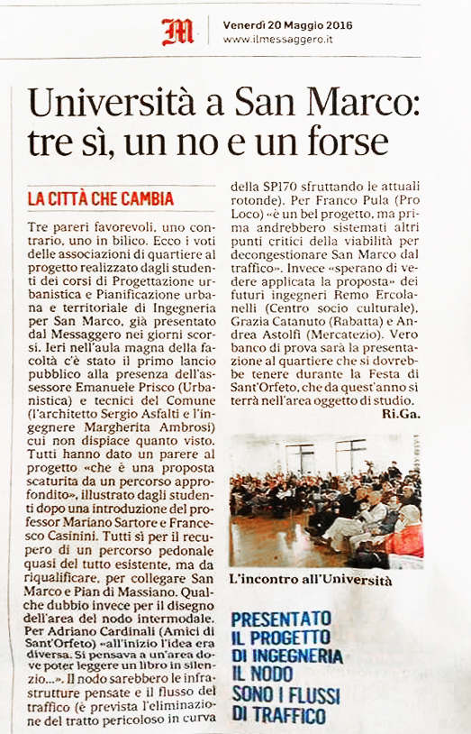 Il Messaggero, 20 maggio 2016 — Università a San Marco: tre sì, un no e un forse