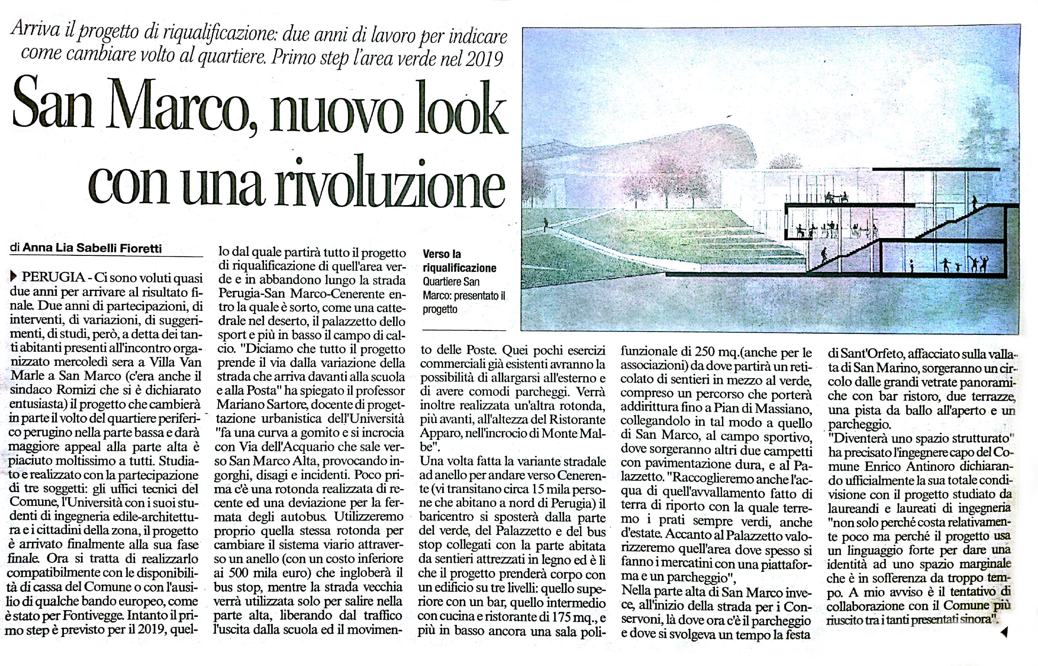 Corriere dell'Umbria, 1 dicembre 2017 — San Marco, nuovo look con una rivoluzione